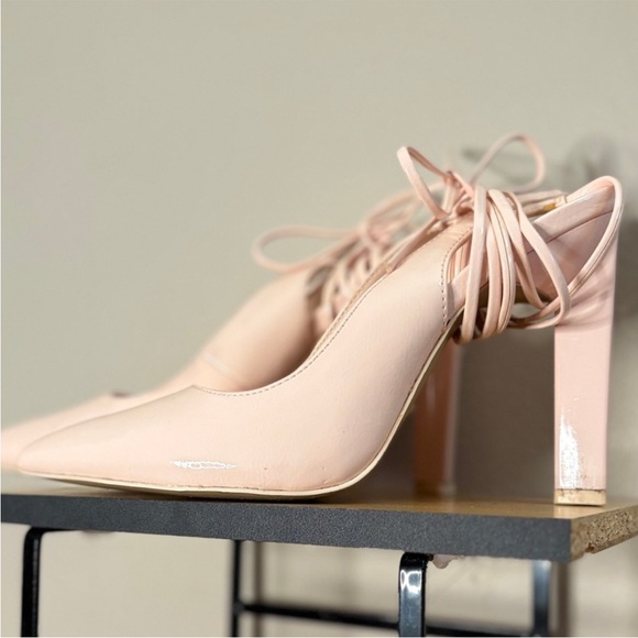 Call It Spring Blush Pink Patent Lace-Up 4” Triangle Block Heels – Size 7 EUC - Picture 2 of 15
